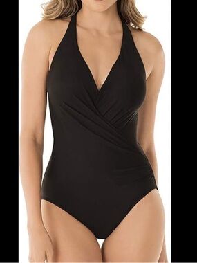 MIRACLESUIT one piece bathing suit black swim suit molded cups mesh size 10